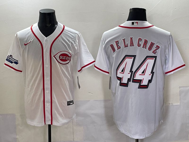 Men 2025 Cincinnati Reds #44 Delacruz White Joint Name Nike MLB Jersey style 05->cincinnati reds->MLB Jersey